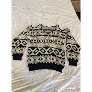 Furst of a Kind Aztec Knit Sweater‎ Cold Shoulder Vintage Inspired Boho M/